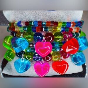 Colorful Heart Charm Beaded Bracelet Stack